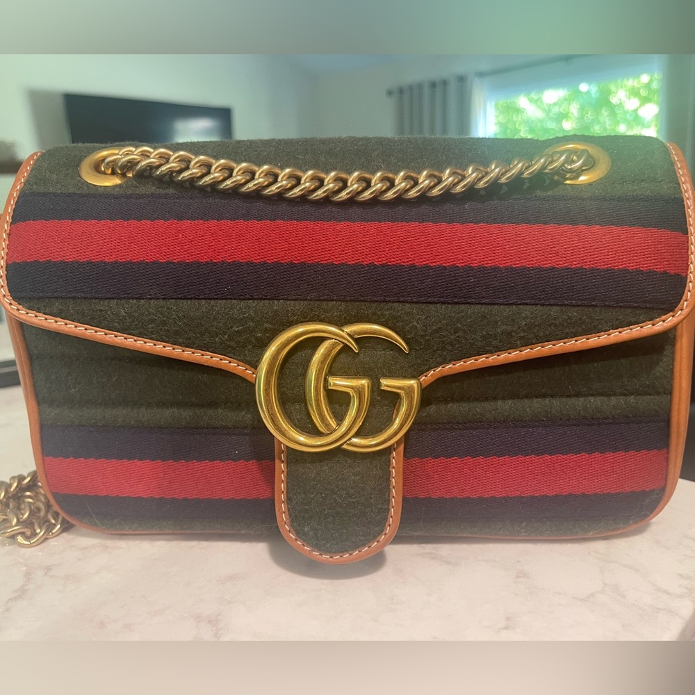 Gucci GG Marmont mini green and brown- wool